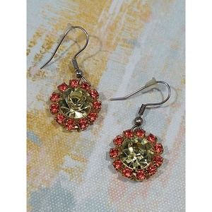 Orange Yellow Rhinestone flower Dangle statement earrings